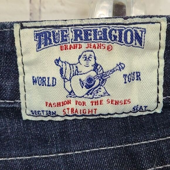 True Religion Women's Billie Straight Jean with Flap Mid-Rise Dark Blue Denim 27 - Picture 6 of 11